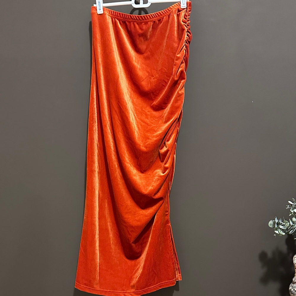 LARGE Elegant velvet Orange Ruched Skirt